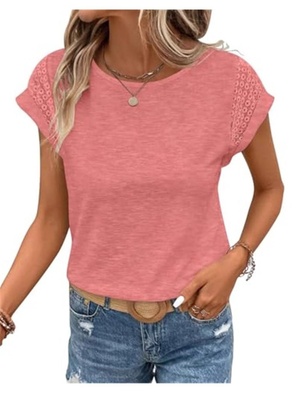 Lace Cap Sleeve Top Womens Summer Vacation Casual Work Dressy Lightweight Blouse